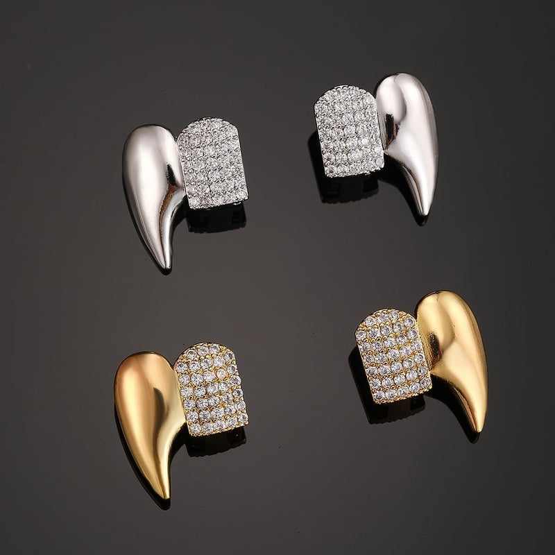 IS4U Gothic Vampire Diamond Grills Teeth Grillz Diamond Grills for Your Teeth 18k Gold Plated Double Tooth Grizz Caps Vampire Bat Fang Iced Out CZ Diamonds Grills Gothic Halloween Cosplay Party Jewelry for Men and Women - Image 5